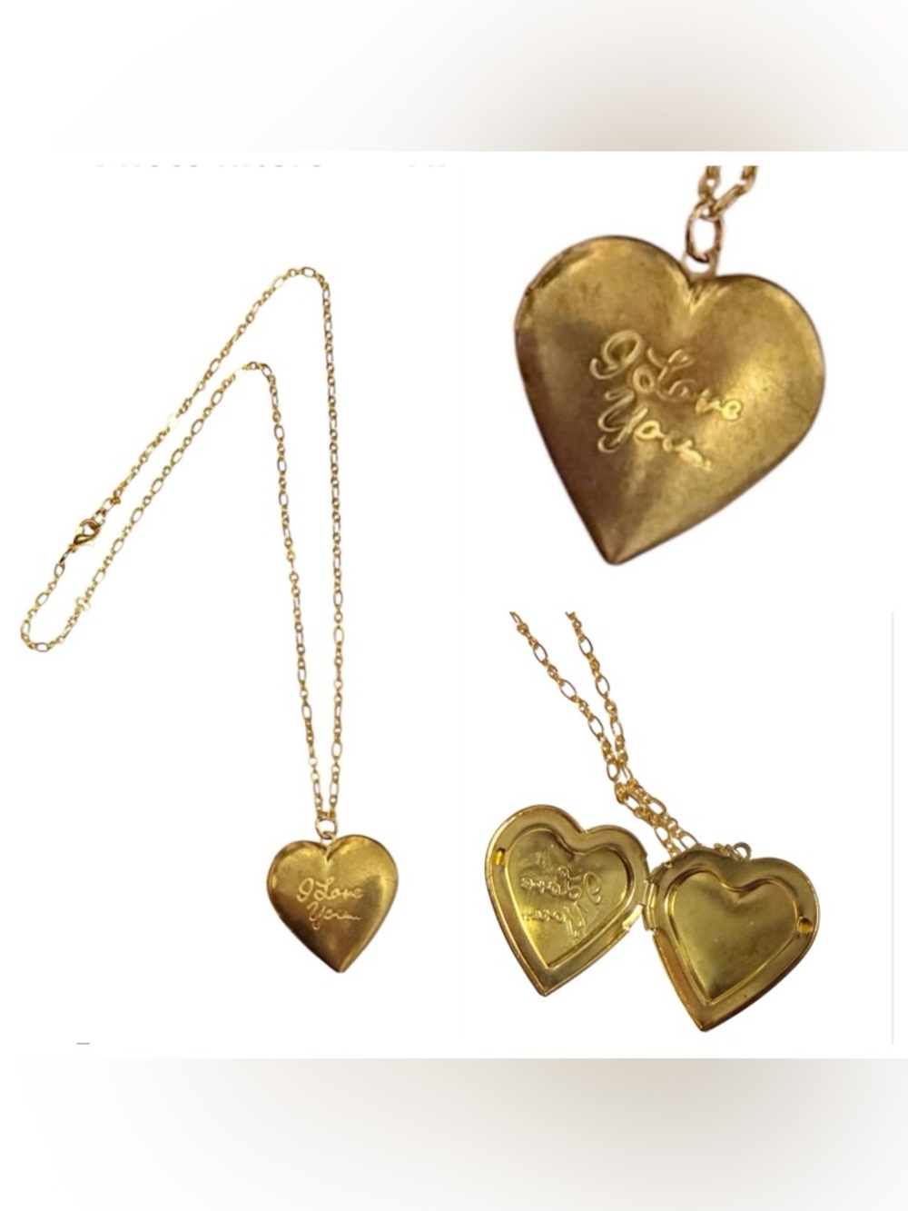 Vintage XL Heart Locket I Love You Etched Pendant Necklace, Functional, 21”